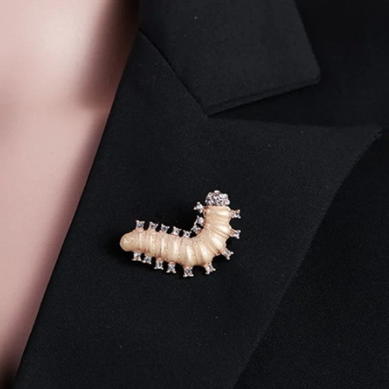 2pcs Caterpillar Rhinestone Enamel Insect Brooch Set Multi Color Fashion Pin