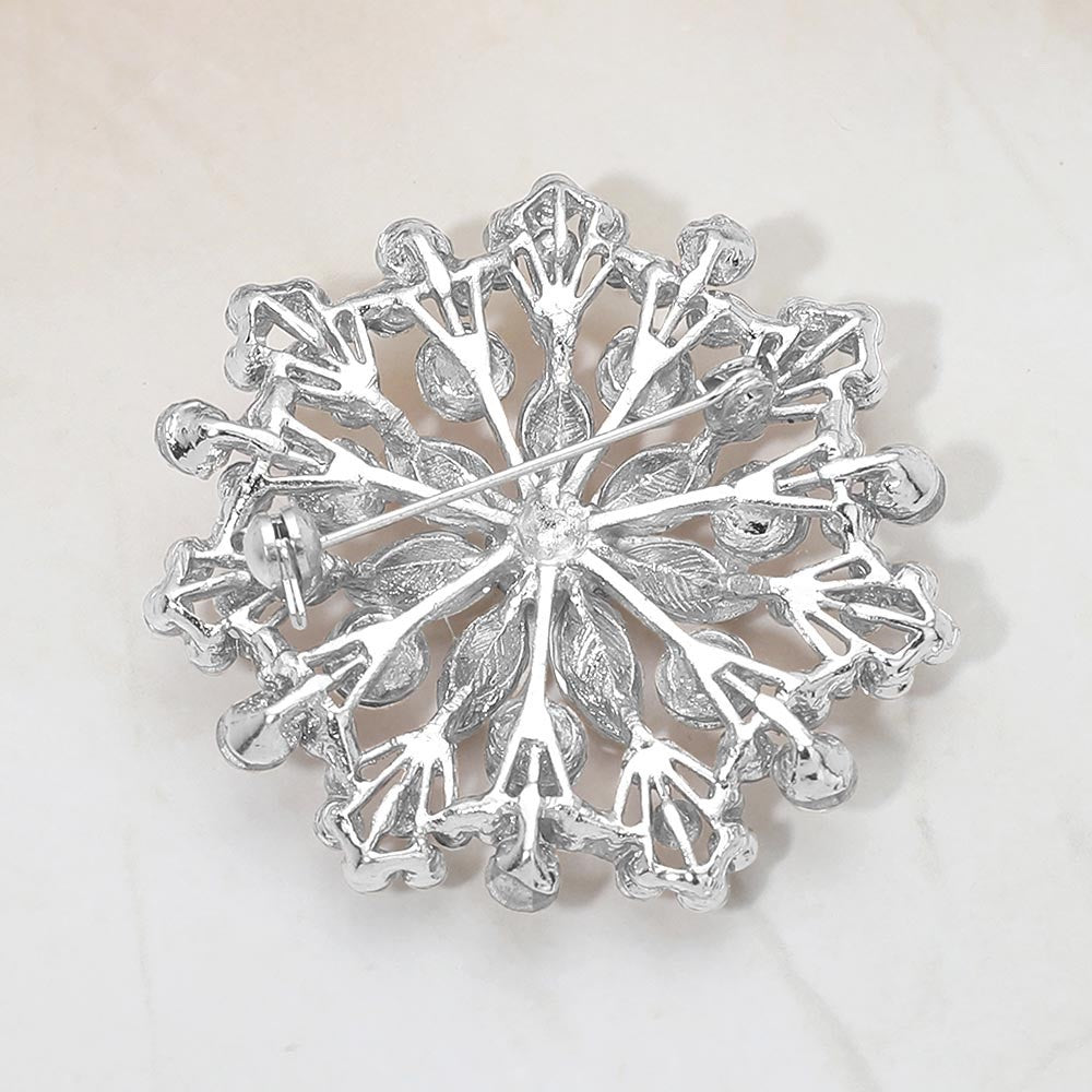 Elegant Silver Floral Snowflake Crystal Rhinestone Brooch Pin
