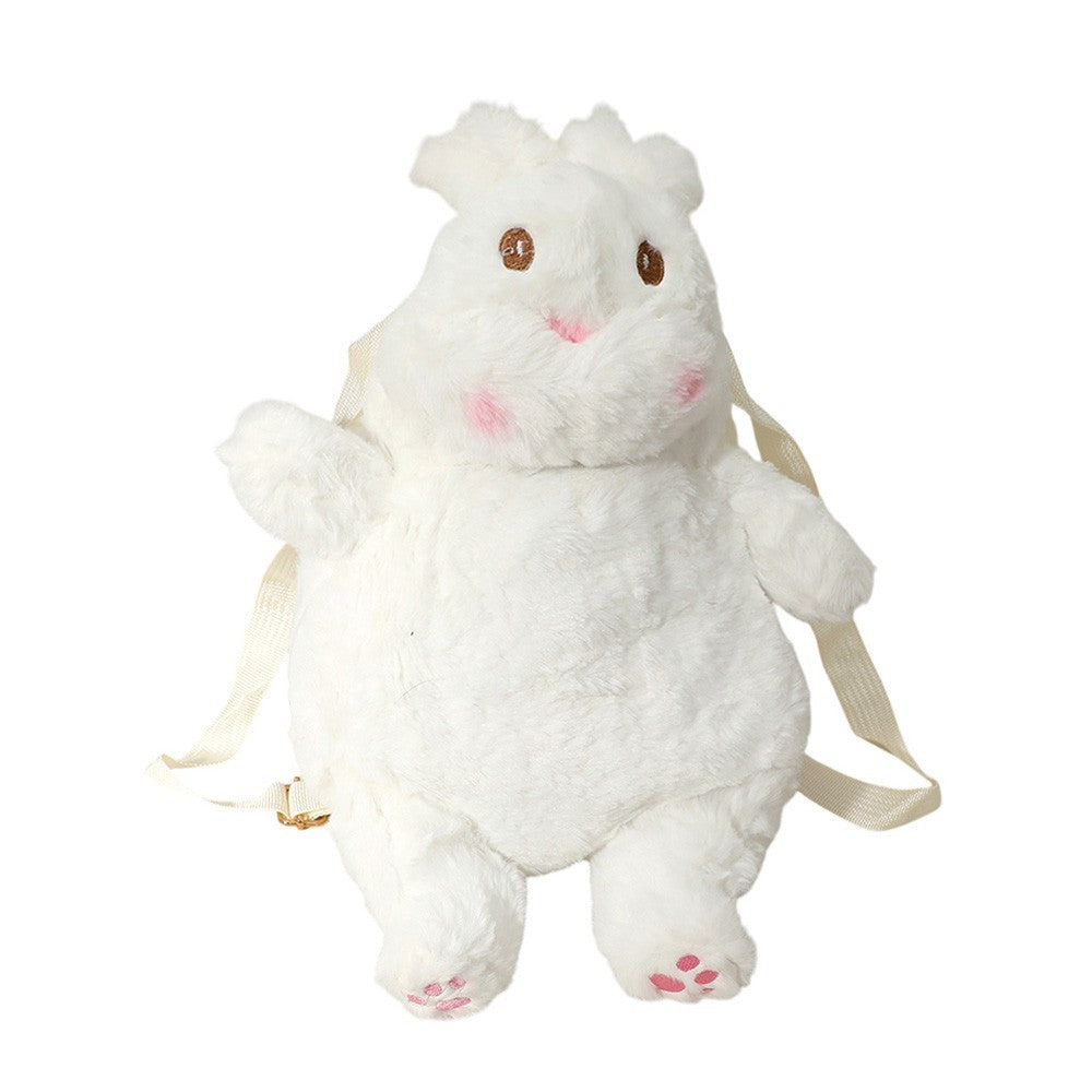 Kids Rabbit Plush Doll Animal Shape Backpack Bag Adjustable Strap White Zipper
