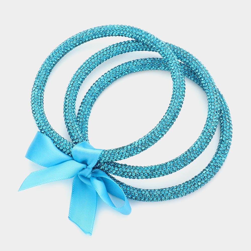 3PCS Rhinestone Pave Bangle Set Layered Stackable Bracelets Jewelry Gift Women