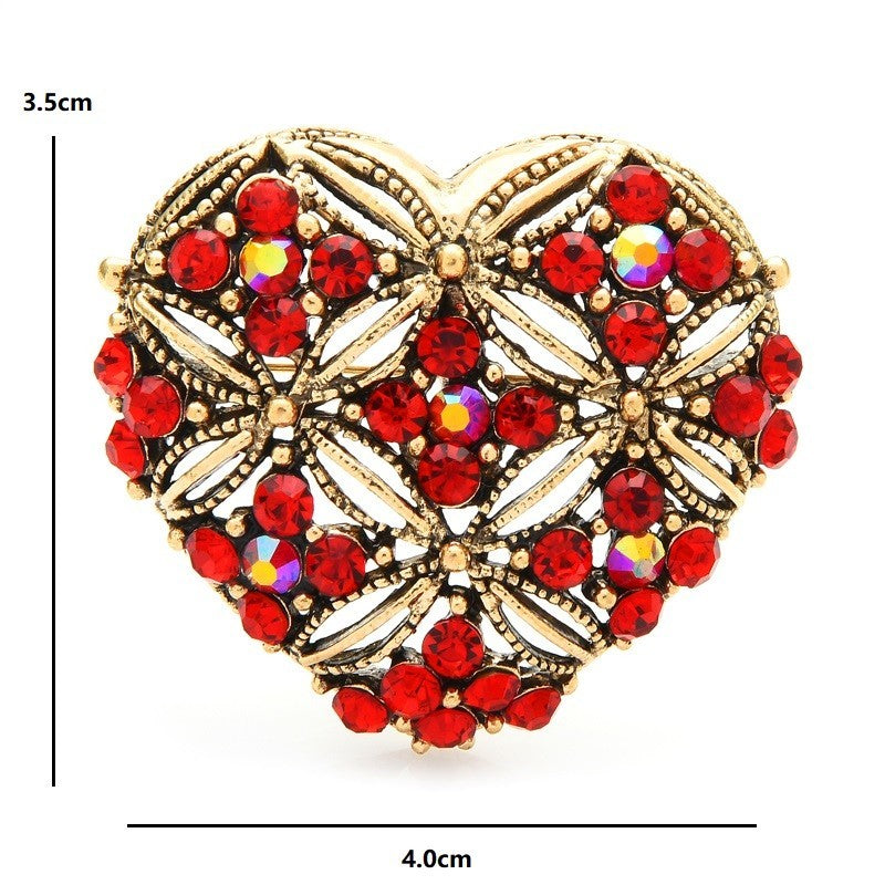 Red Rhinestone Heart Brooch Pin Vintage Style Valentine's Day Gift Romantic