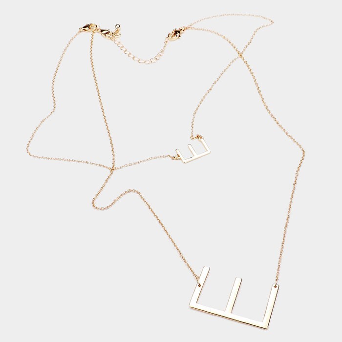 2-Row Layered Detachable Monogram Chain Necklace Letter E Pendant