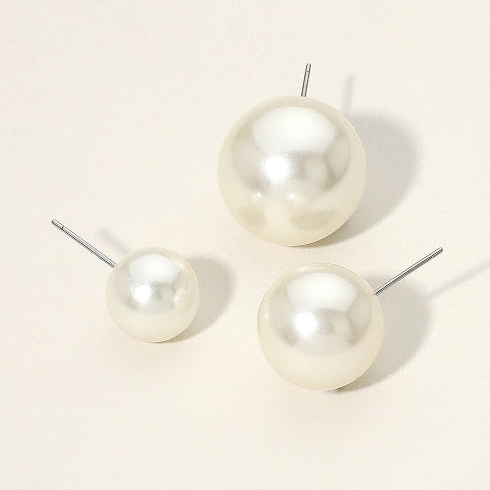 3pcs White Faux Pearl Stud Earrings Set Three Pairs Different Size Jewelry