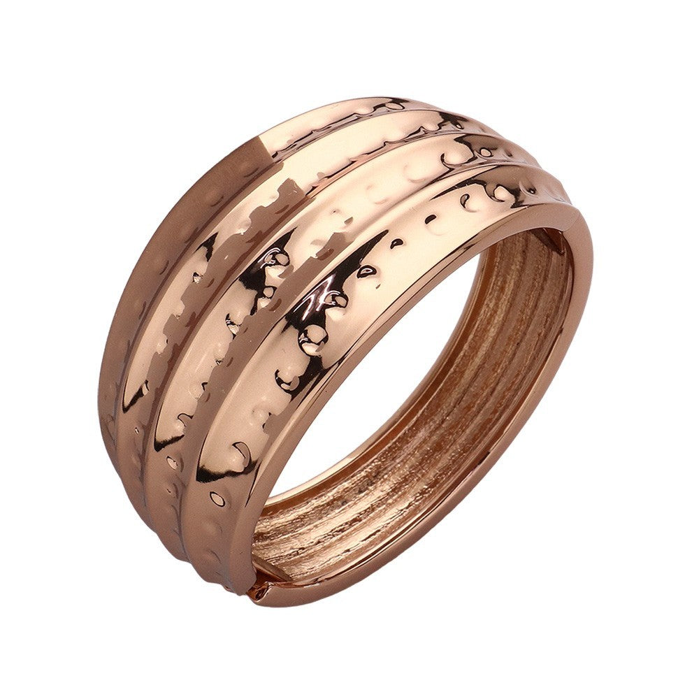 Wide Rose Gold Tone Hammered Bangle Cuff Statement Bracelet Hinged