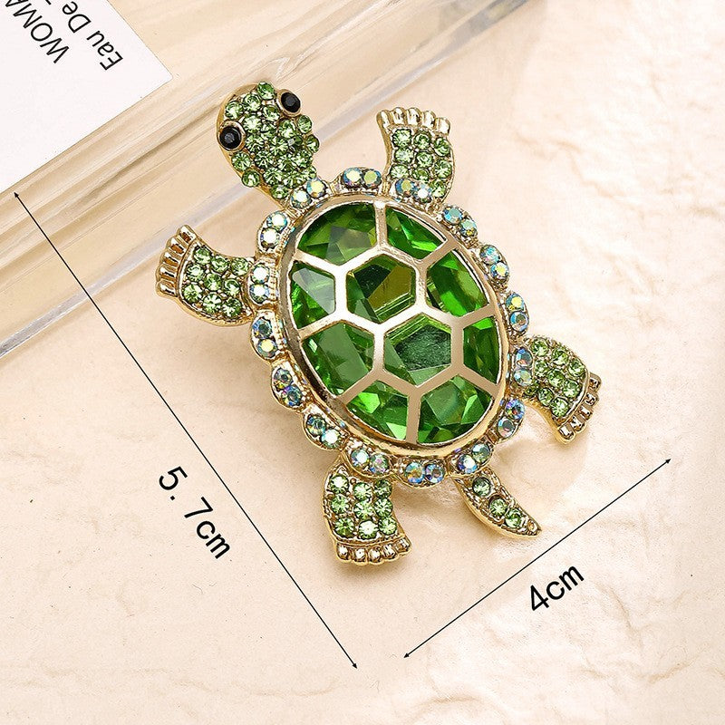 Cute Green Turtle Rhinestone Brooch Pin for Women Crystal Animal Jewelry Gift
