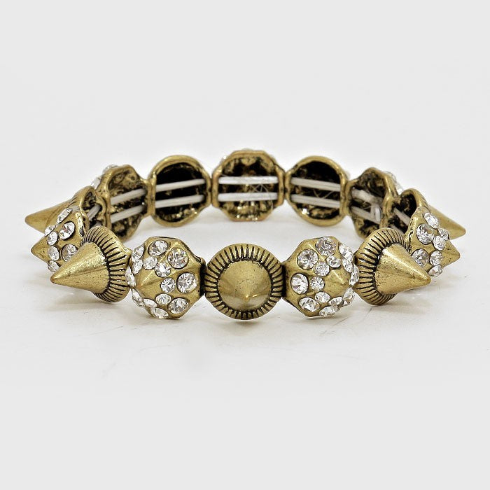 3pcs Metallic Rhinestone Stretch Bracelet Statement Spike Dome Design