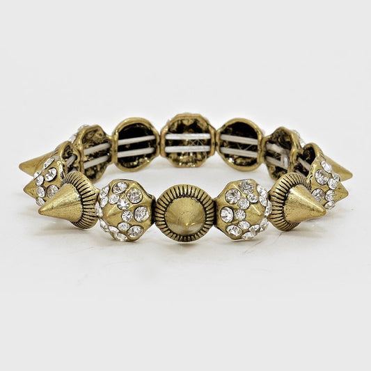 3pcs Metallic Rhinestone Stretch Bracelet Statement Spike Dome Design