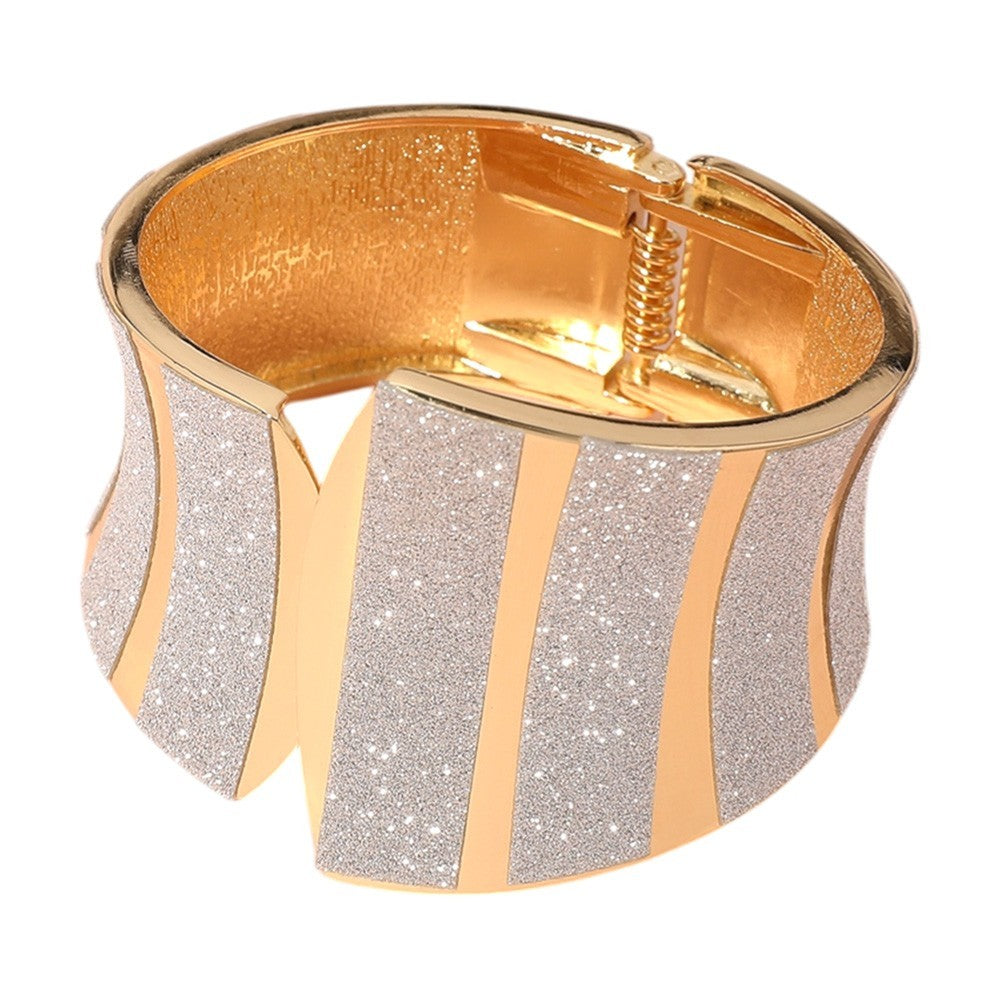 Gold Plated Sparkle  Wide Hinged Bangle Bracelet  Statement Jewelry for Women