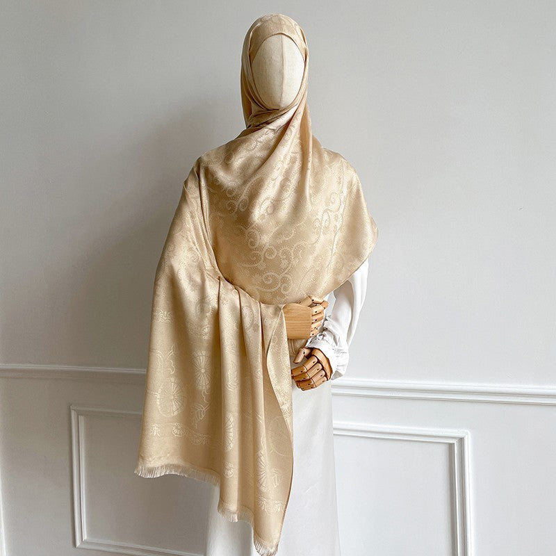 Champagne Jacquard Scarf Shawl Women's Long Wide Wrap Hijab Stole