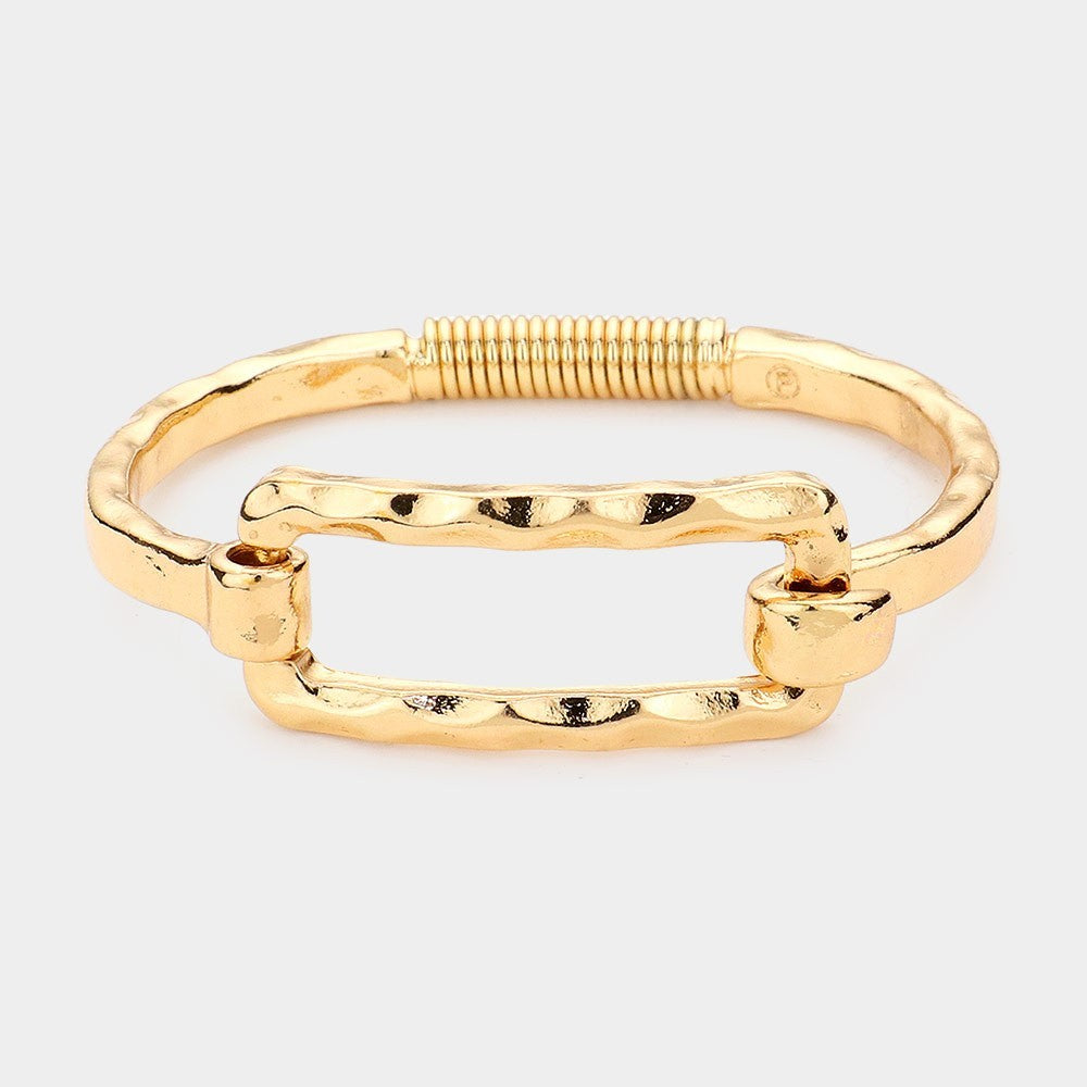 Metal Cut Out Rectangle Hook Bracelet Gold Tone Minimalist Cuff Jewelry