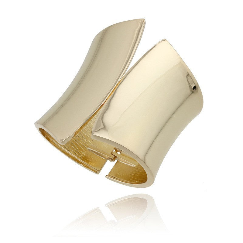 Wide Gold Cuff Bracelet Sculptural Modern Statement Architectural Hinged Bangle