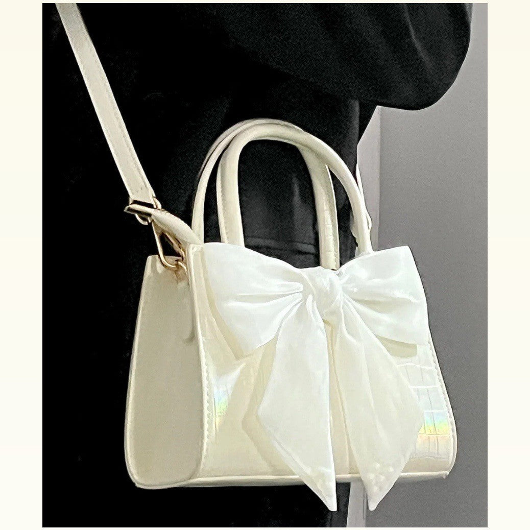White Bowknot Clutch Purse for Women Small Square Shoulder  Messenger Bag