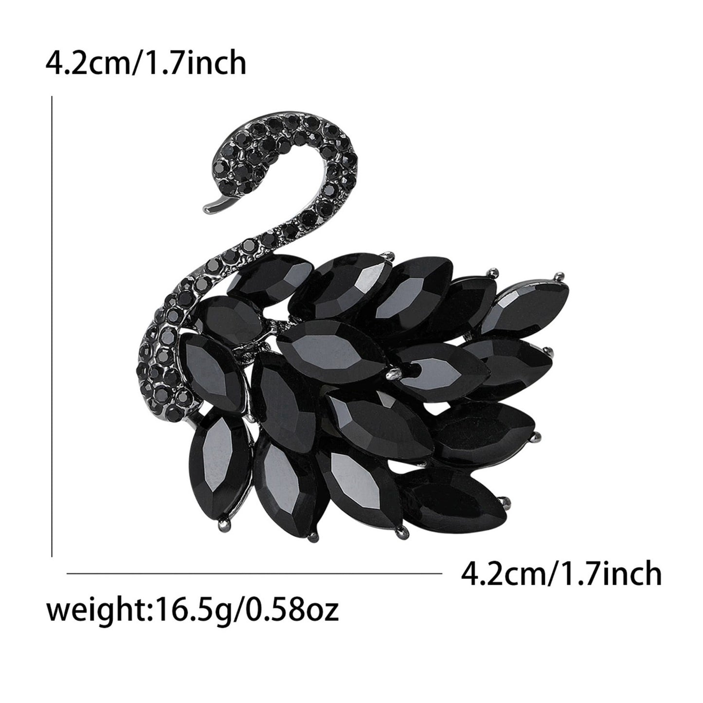 Black Crystal Swan Brooch Elegant Marquise Rhinestone Statement Pin Gift