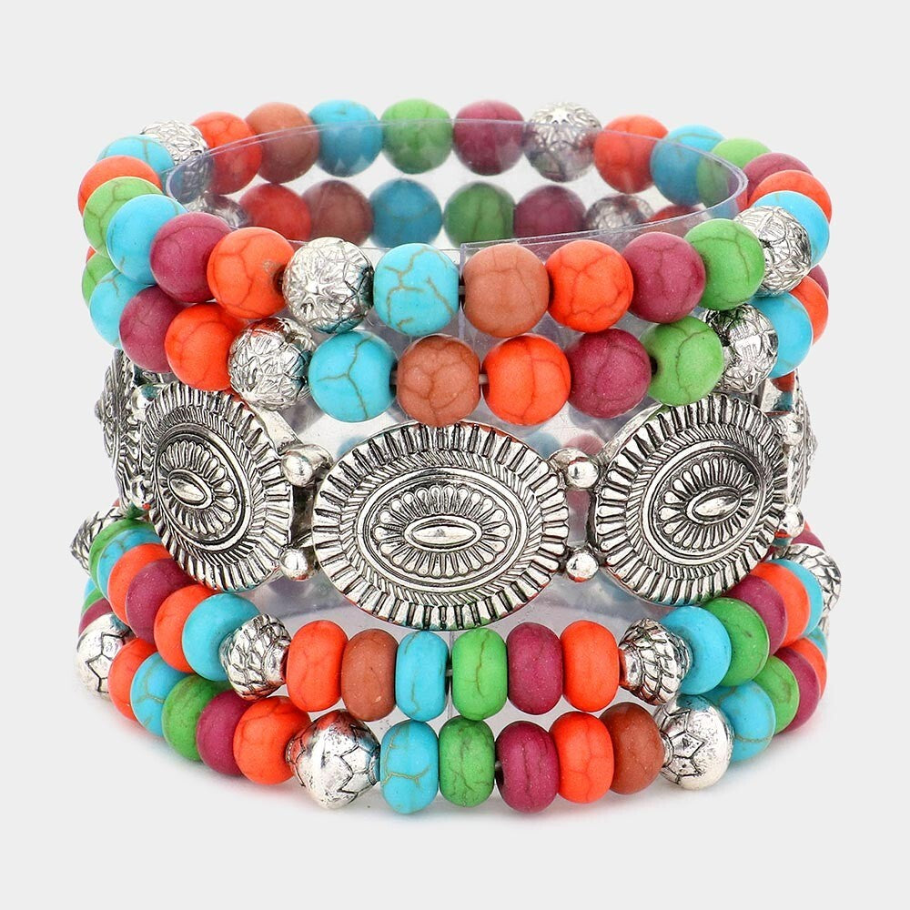 5PCS Tribal Natural Stone Bracelets Set for Women Boho Stackable Jewelry