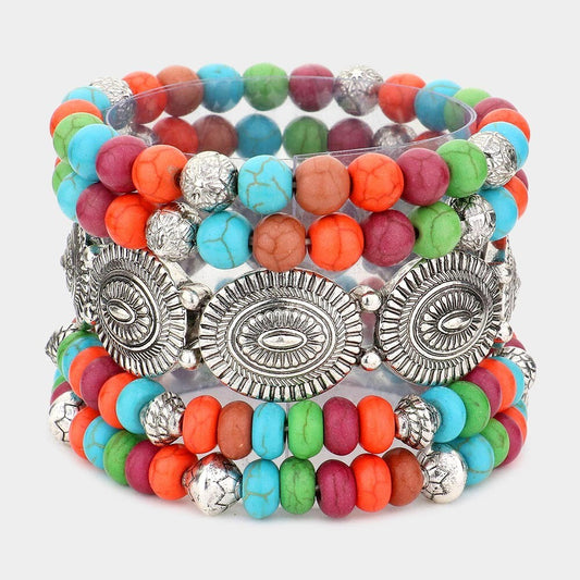 5PCS Tribal Natural Stone Bracelets Set for Women Boho Stackable Jewelry