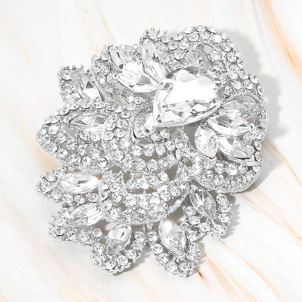 Elegant Oversized Floral Crystal Rhinestone Statement Brooch Pin