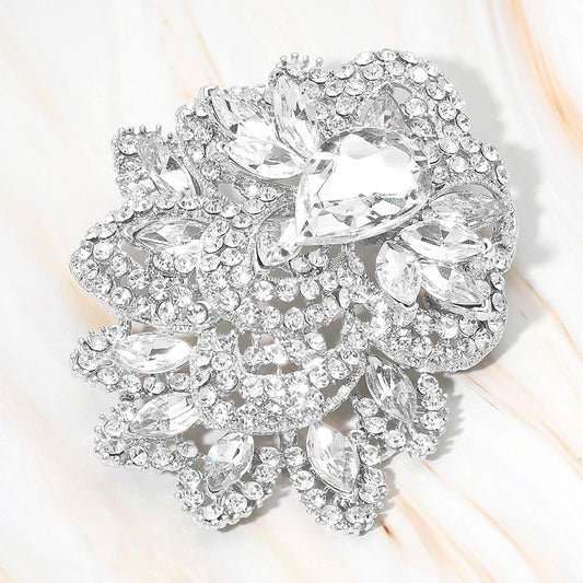 Elegant Oversized Floral Crystal Rhinestone Statement Brooch Pin
