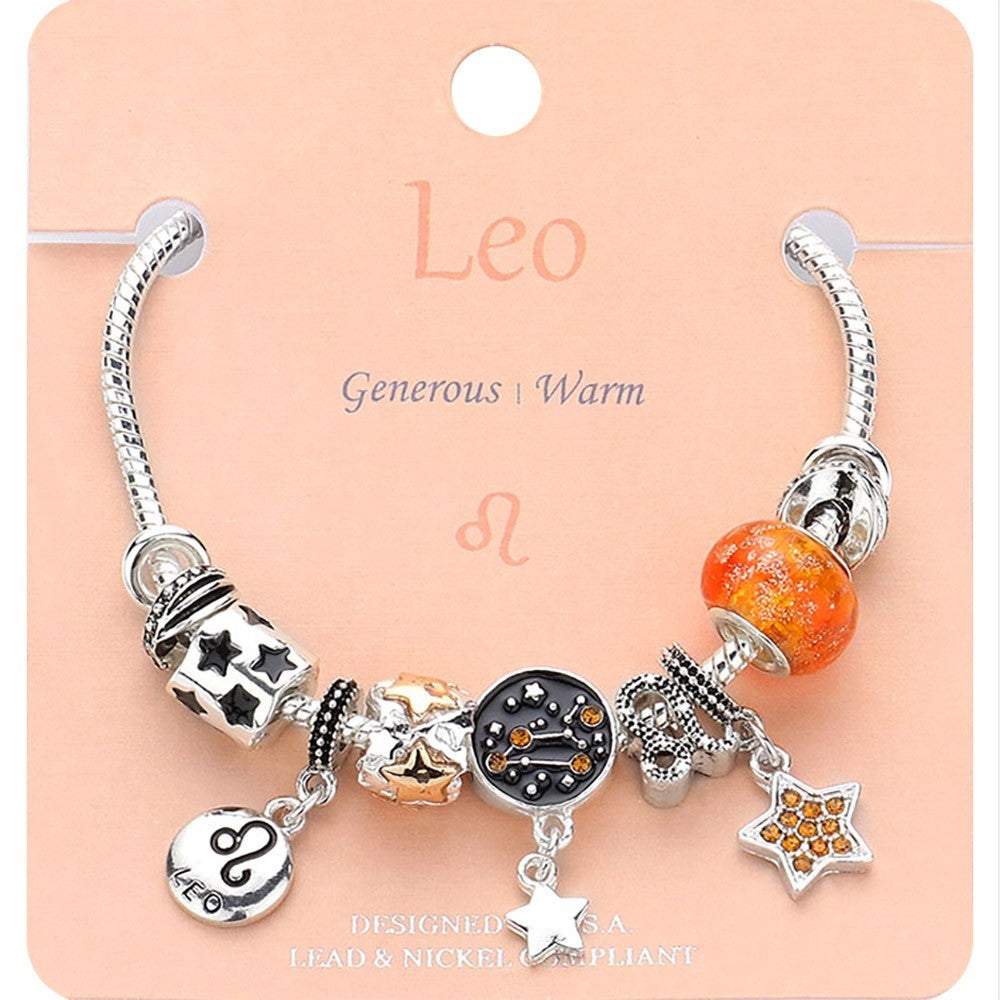 Leo Zodiac Charm Bracelet for Women Constellation Beads Horoscope Jewelry Gift