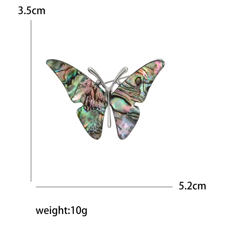 3pcs Abalone Shell Brooch Set Butterfly Clover Tulip Silver Tone Pin