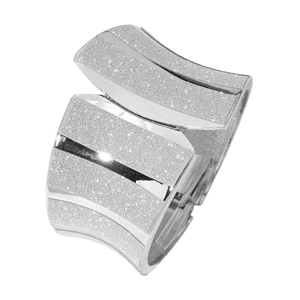 Silver Tone  Sparkle  Wide Hinged Bangle Bracelet  Statement Jewelry for Women
