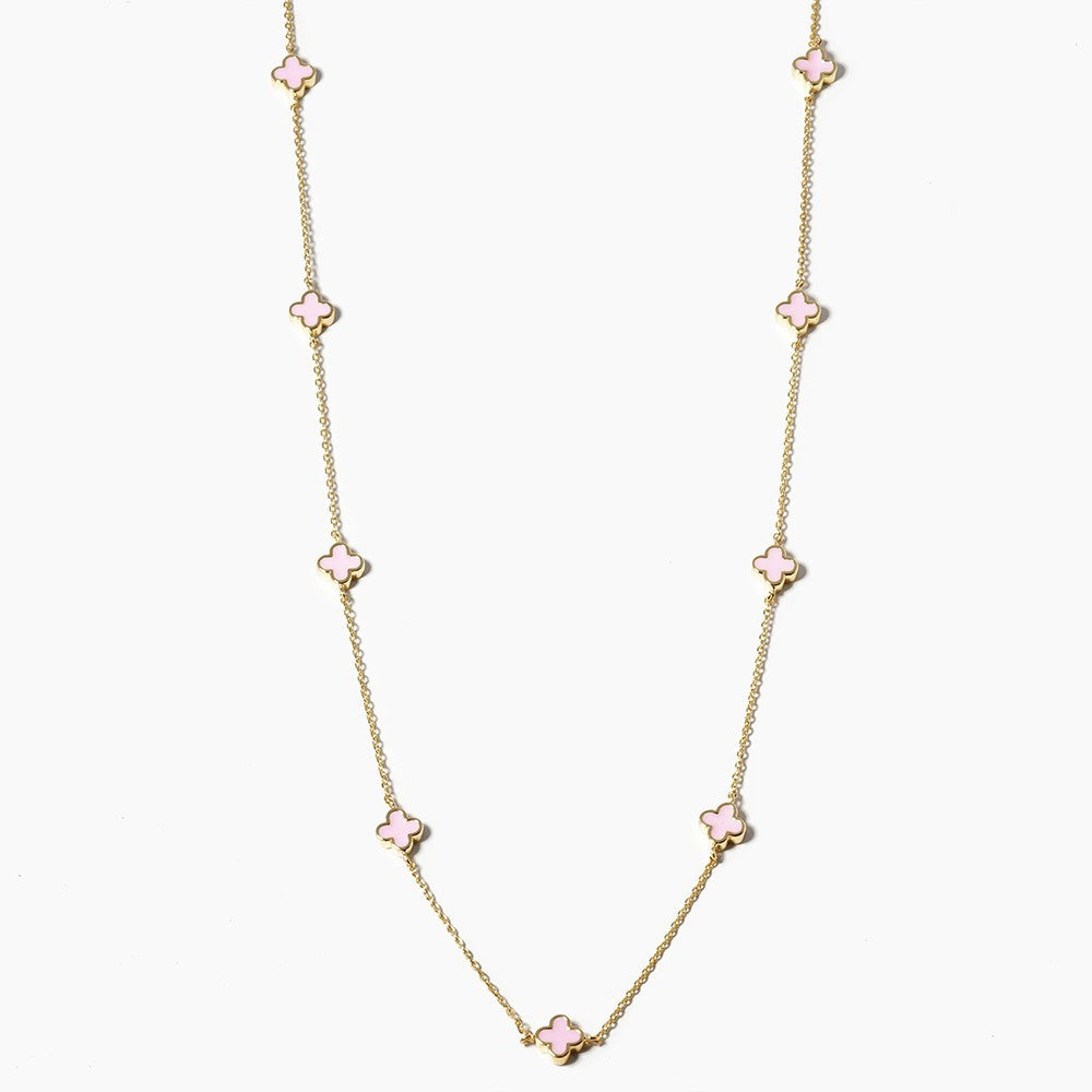 2PC Gold Tone Layered Enamel Clover Necklace Set  for Women Pink & White Sets