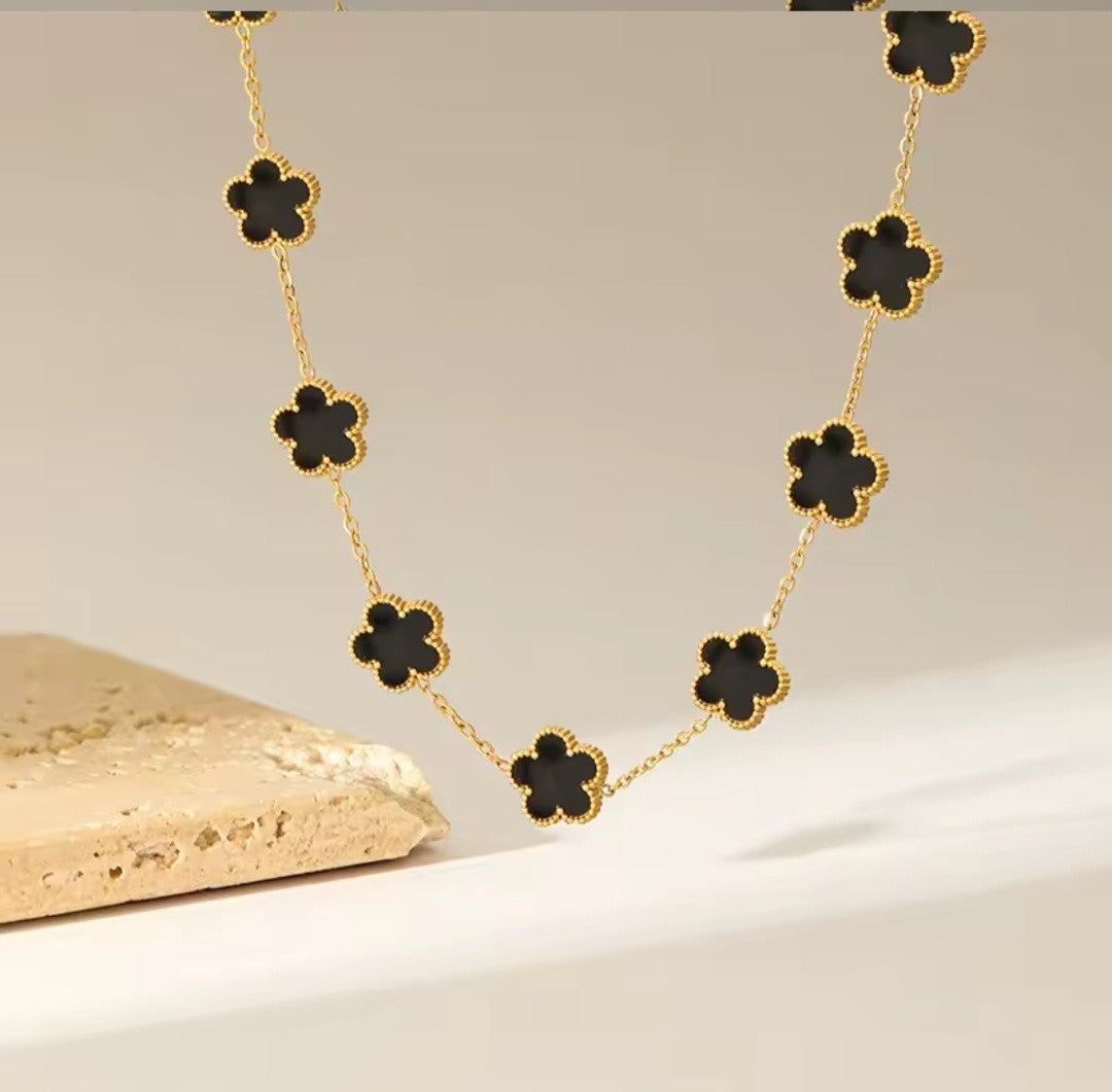 Black Clover Necklace Gold Plated Dainty Vintage Inspired Women's Jewelry