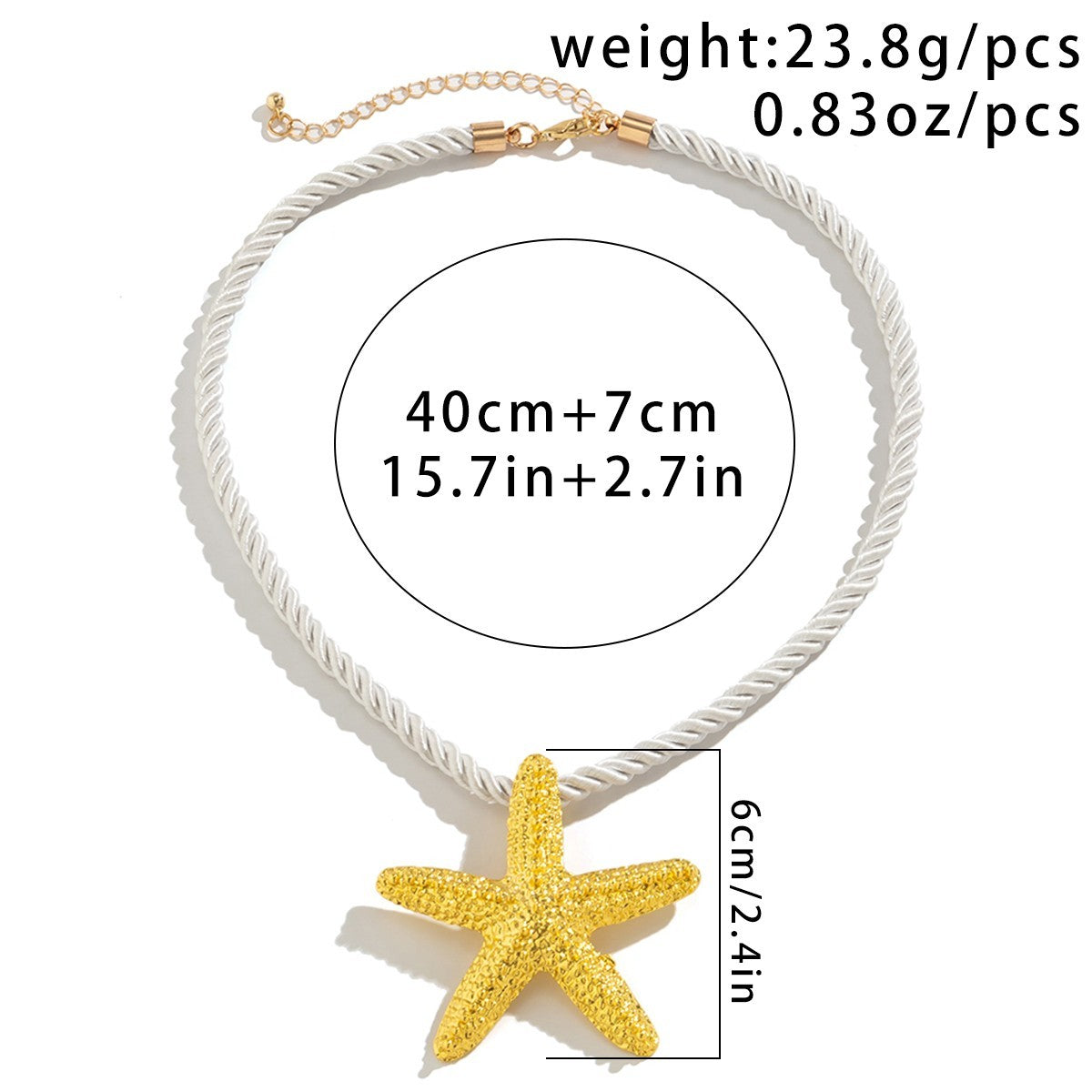 Gold Starfish Necklace White Rope Chain Beach Jewelry for Women Summer Fashion