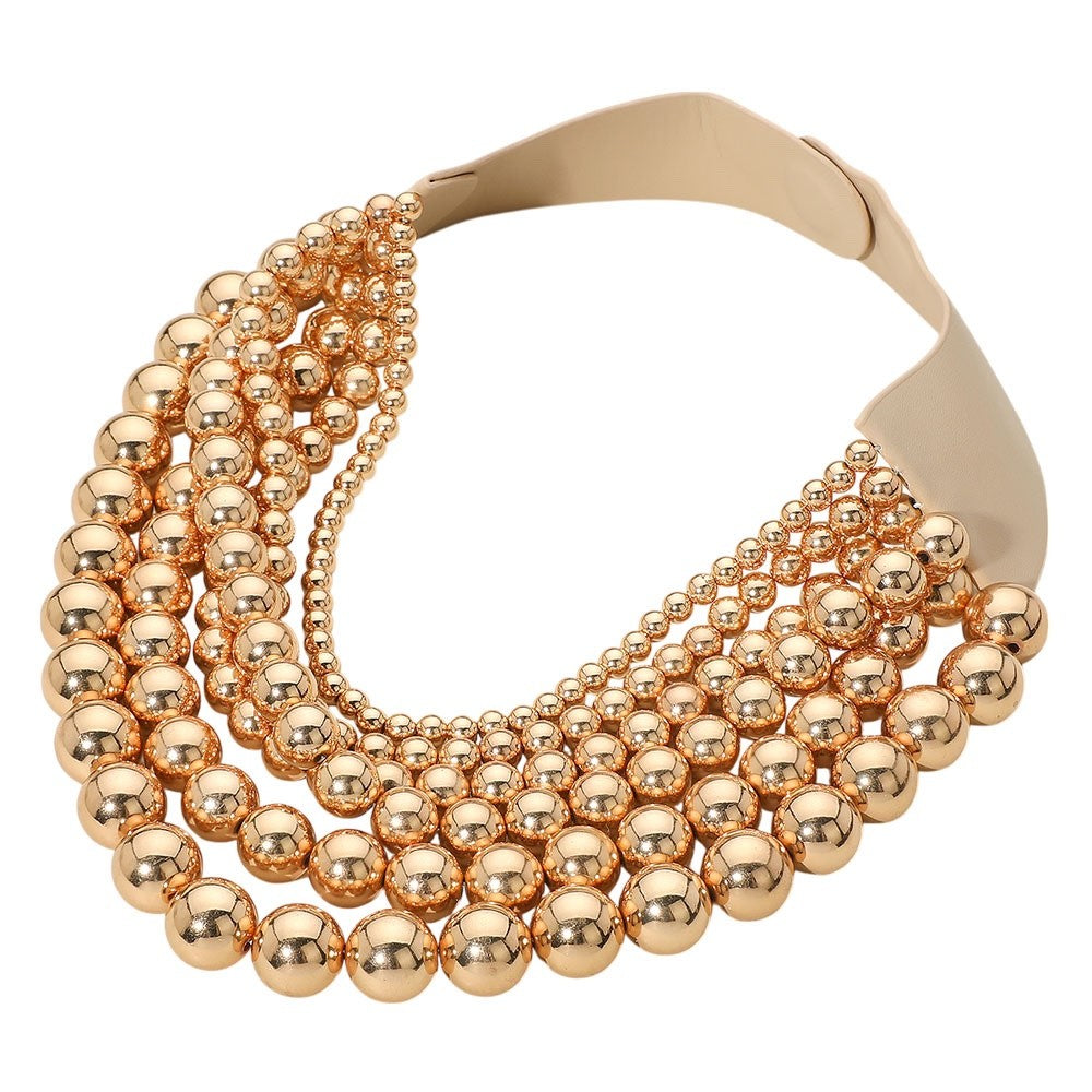 Gold Tiered Orb Bib Statement Necklace - Dramatic High-Shine Runway Jewelry