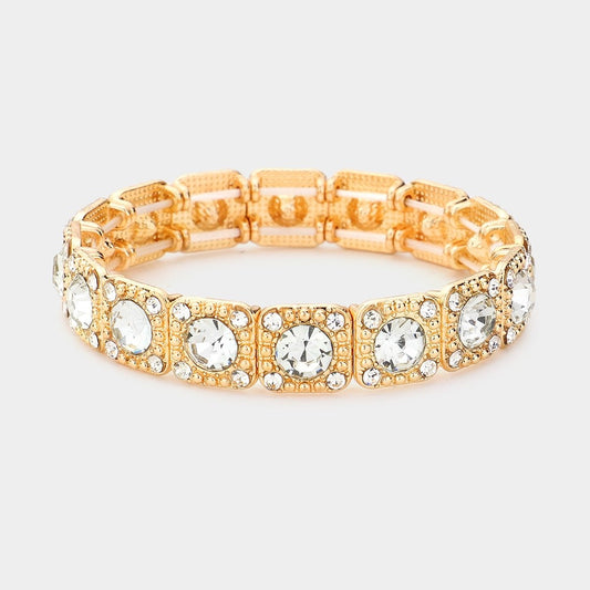Gold Square Crystal Rhinestone Tile Stretch Bracelet Boho Stacking Wrist Jewelry