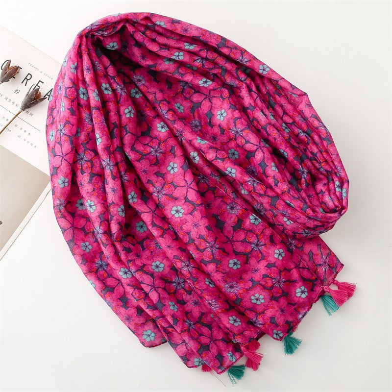 Women's Oversized Floral Print Tassel Scarf for Women Spring Pattern Scarves