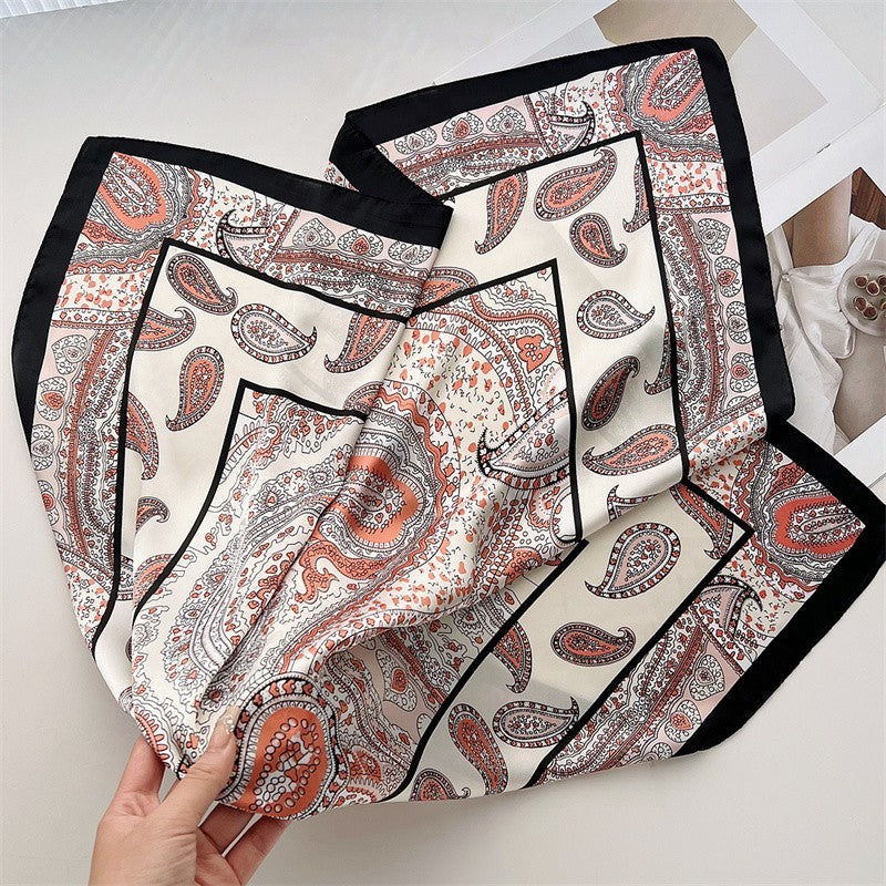 Vintage Paisley Silk Feel Square Scarf Elegant Bandana Neck Head Scarf Wrap