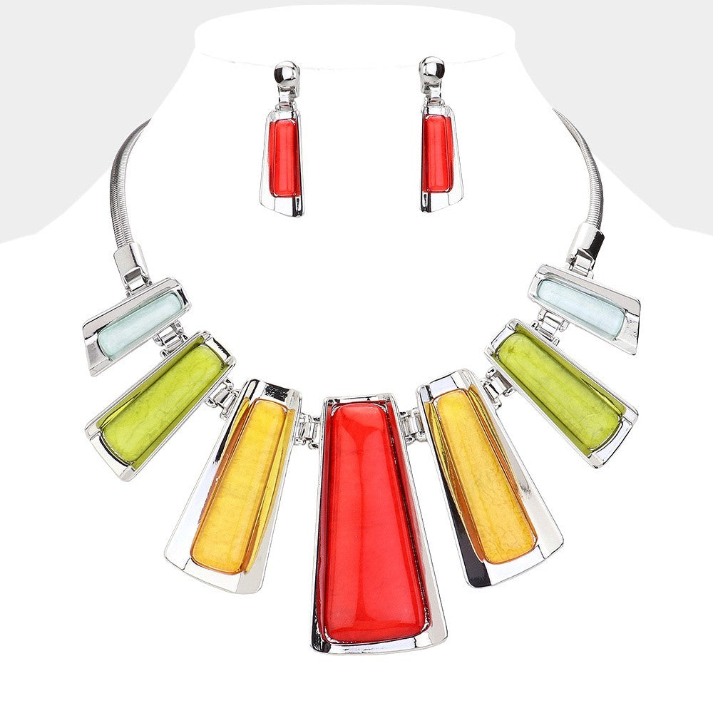 Colorful Enamel Bar Pendant Chain Necklace Gold Tone Statement Jewelry for Women