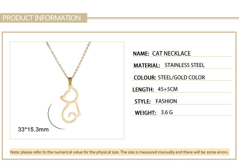 Gold Plated Cat Necklace Stainless Steel Pendant Charm Kitten Lover Gift Jewelry