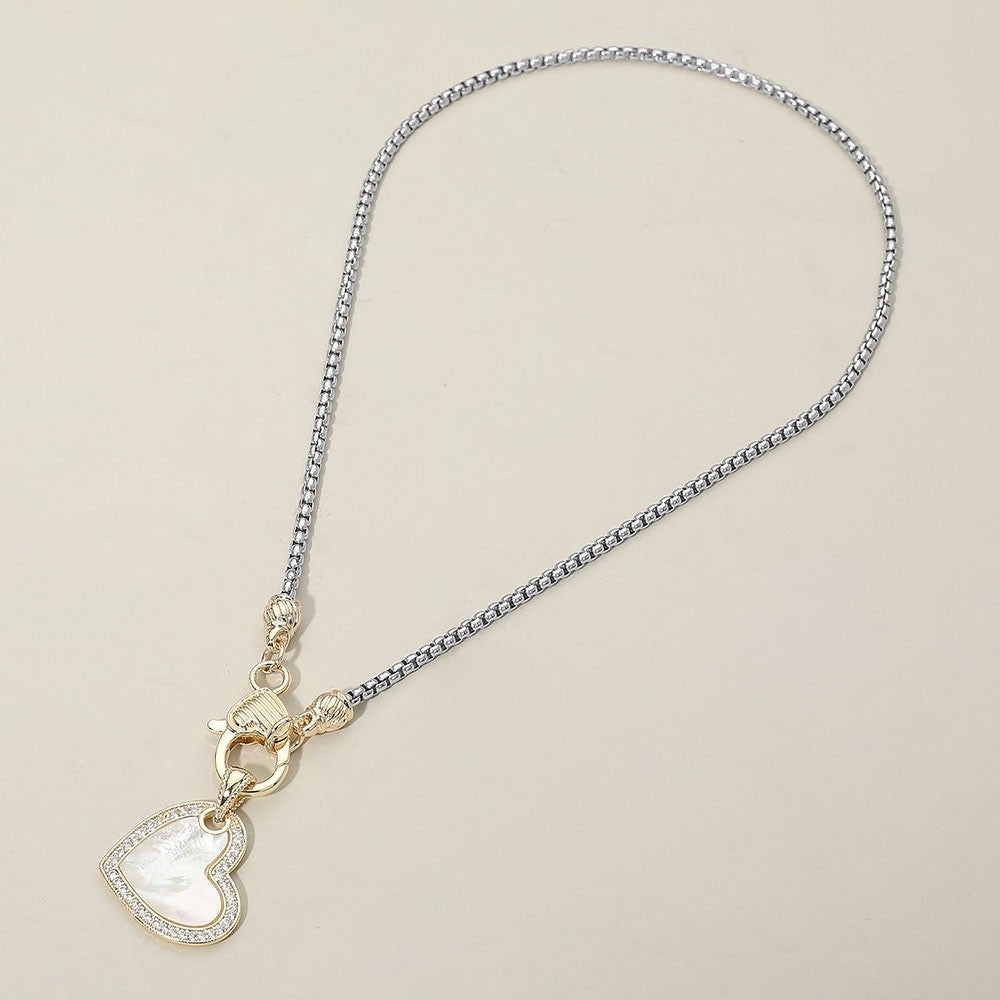Dazzling Silver Tone Pavé Rhinestone Heart Pendant Necklace with 17 Inch Chain