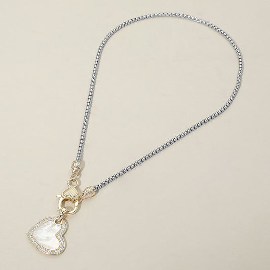 Dazzling Silver Tone Pavé Rhinestone Heart Pendant Necklace with 17 Inch Chain