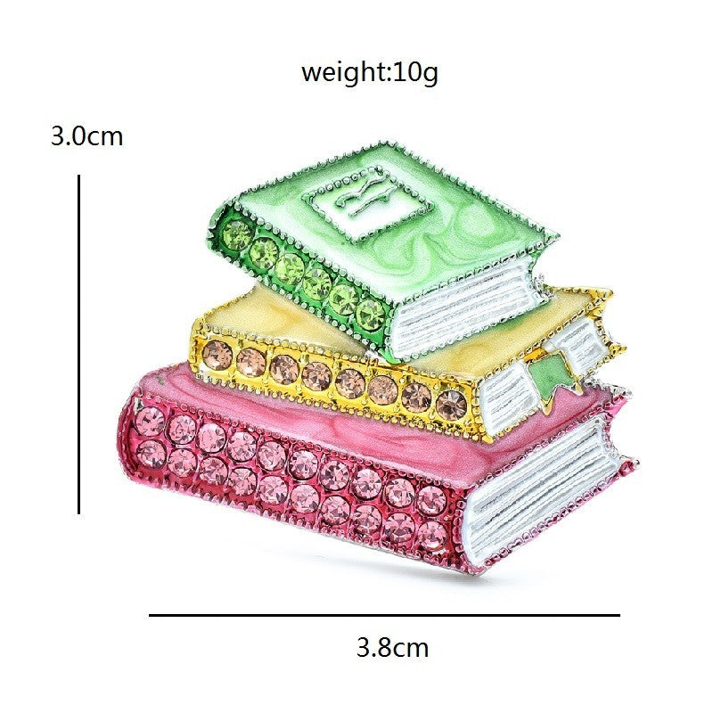 Colorful Stack of Books Brooch Enamel Rhinestone Teacher Librarian Gift