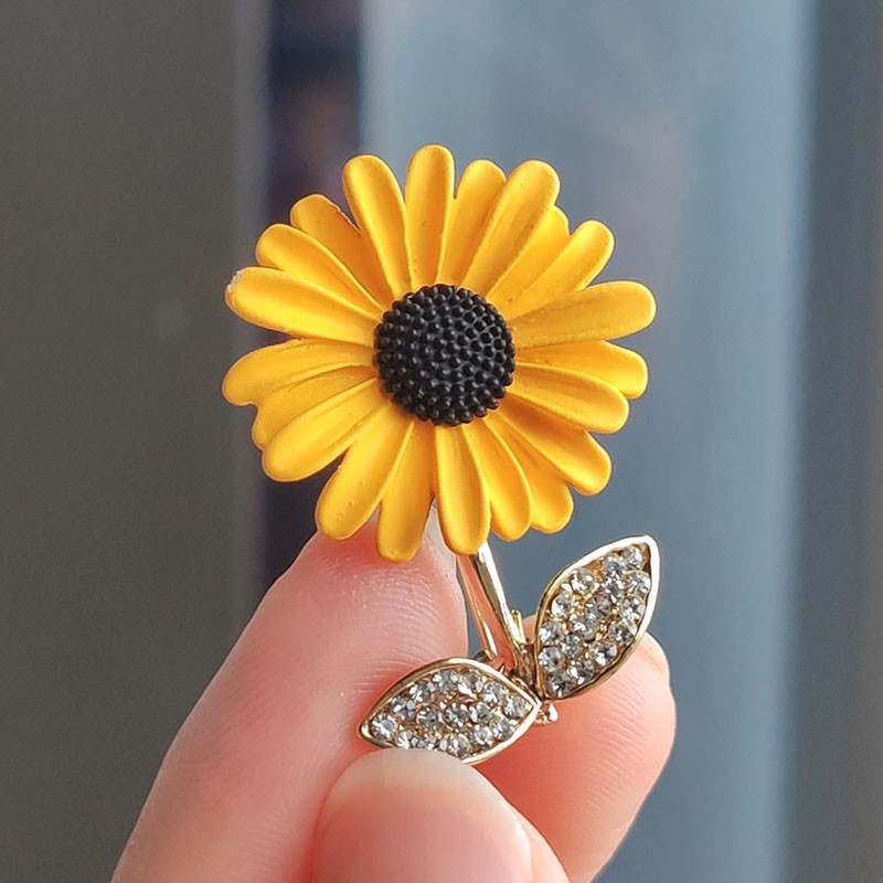 2pcs Sunflower Brooch Pin Yellow Flower Rhinestone Crystal Fashion Jewelry