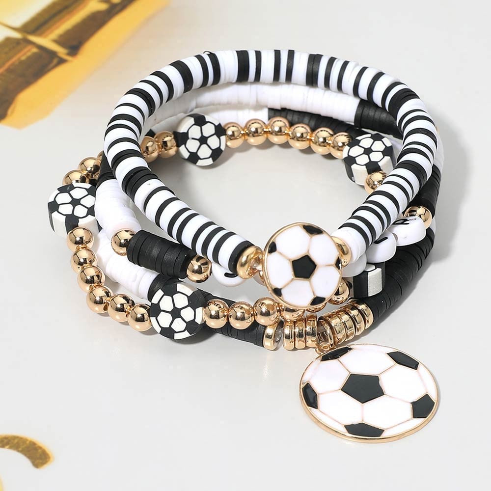 4pcs Soccer Bracelet Set Heishi Polymer Clay Gold Beaded Ball Charm Sports Gift