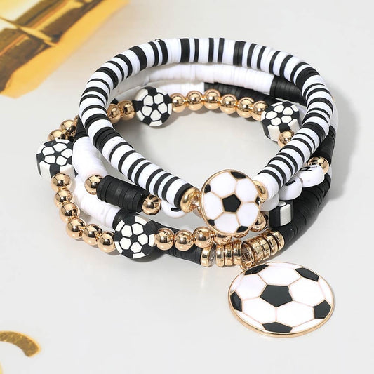 4pcs Soccer Bracelet Set Heishi Polymer Clay Gold Beaded Ball Charm Sports Gift