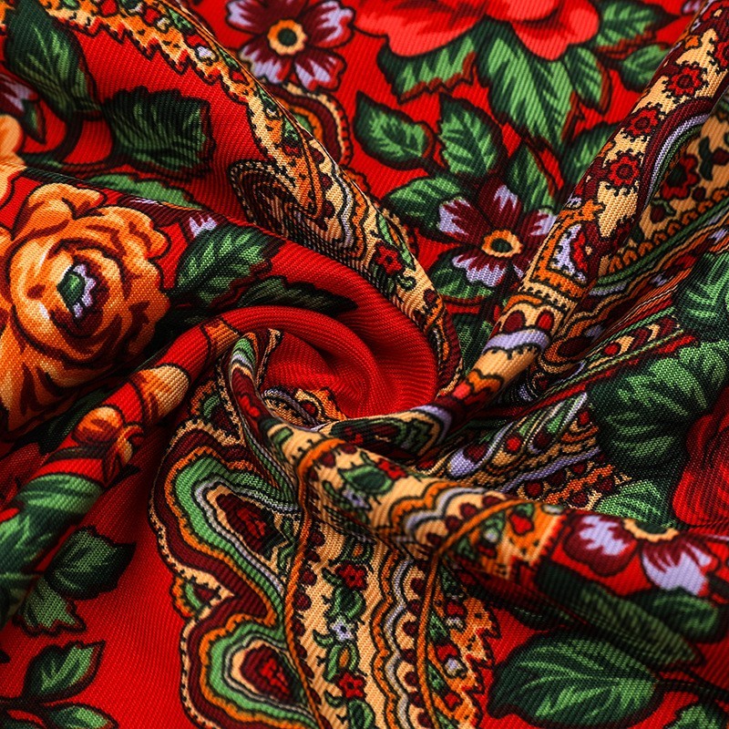 Red Floral Fringe Shawl Wrap Cotton Poly Blend Scarf Bohemian Style Statement