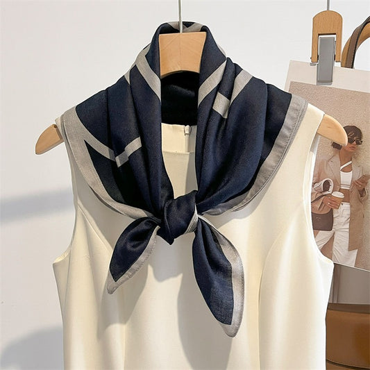 2 Scarf Set Large Geometric Shawl Beige Black Navy Gray Monogram Print Wrap