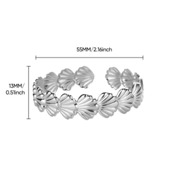 Silver Tone Stainless Steel Shell Cuff Bracelet for Women Beach Inspired Jewelry