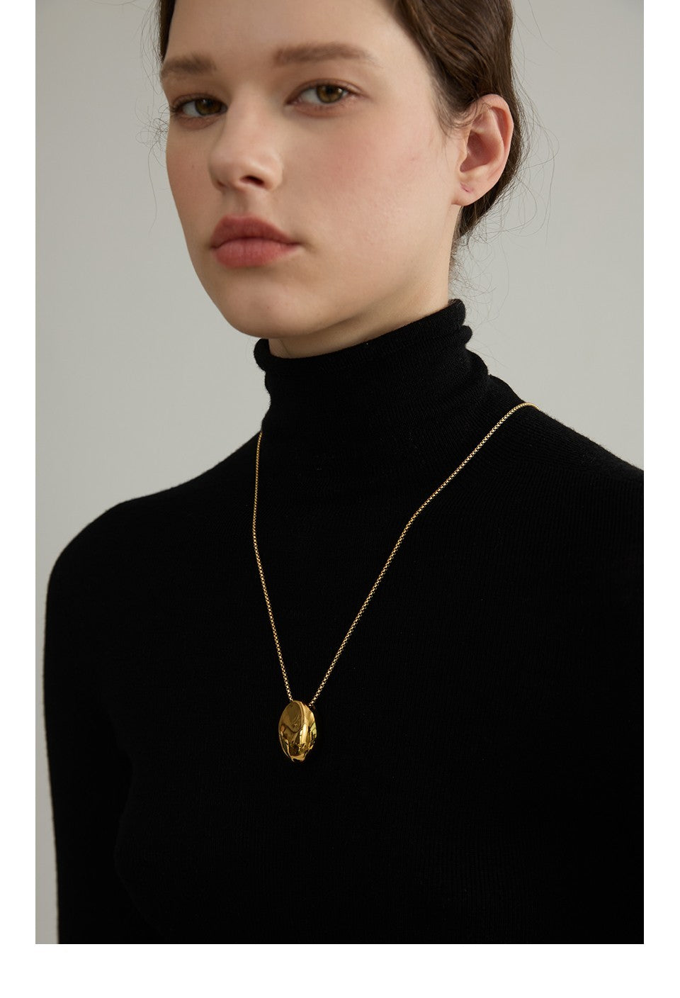 Gold Stainless Steel Dome Oval Pendant Necklace - Long Box Chain 28-30"