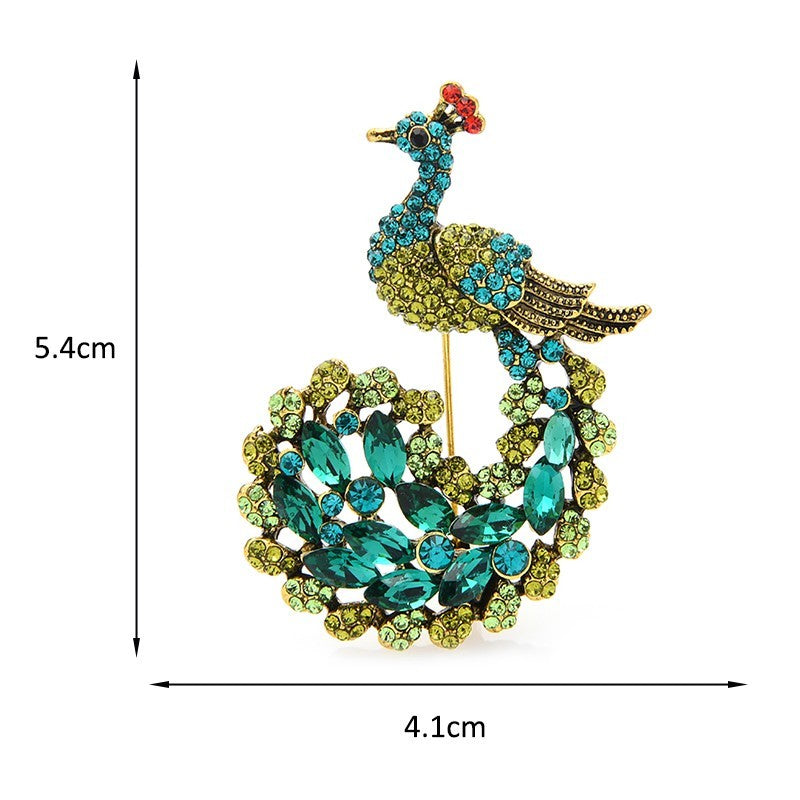 2pcs Peacock Brooch Crystal Rhinestone Bird Pin Vintage Style Jewelry Gift