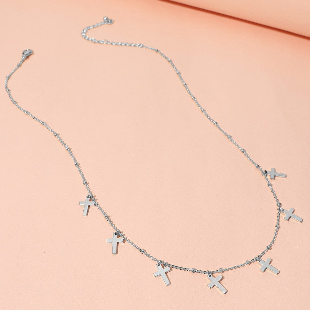 Silver Cross Charm Necklace Minimalist Religious Jewelry Faith Gift Women