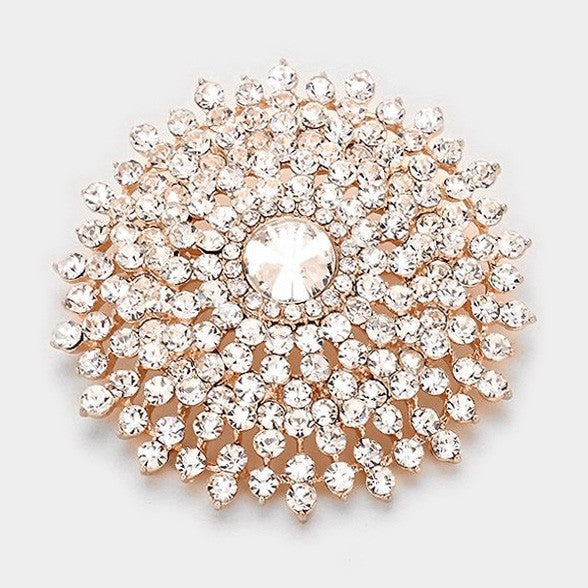 2pc Crystal Sunburst Flower Brooch Pin Set Rose Gold Clear & Gold Multi-Color 2