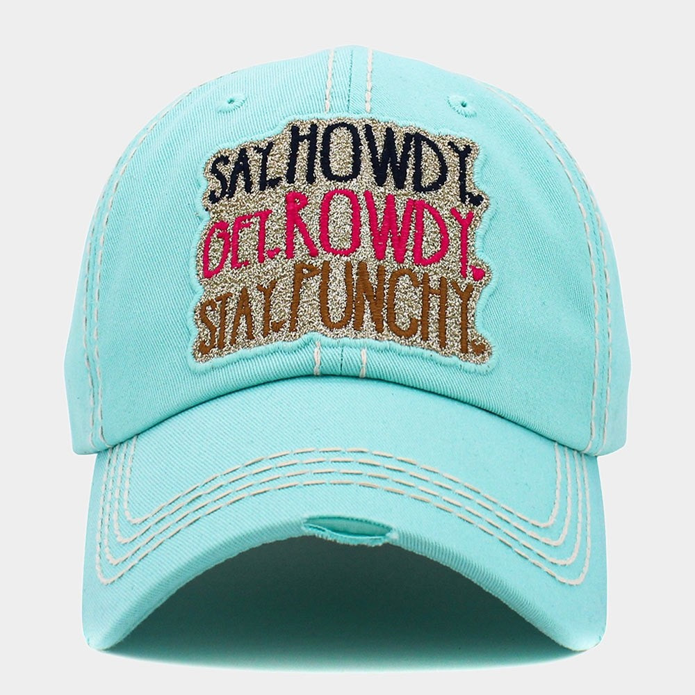 Blue Adjustable Baseball Cap Colorful Patch Say Howdy Get Rowdy Stay Punchy