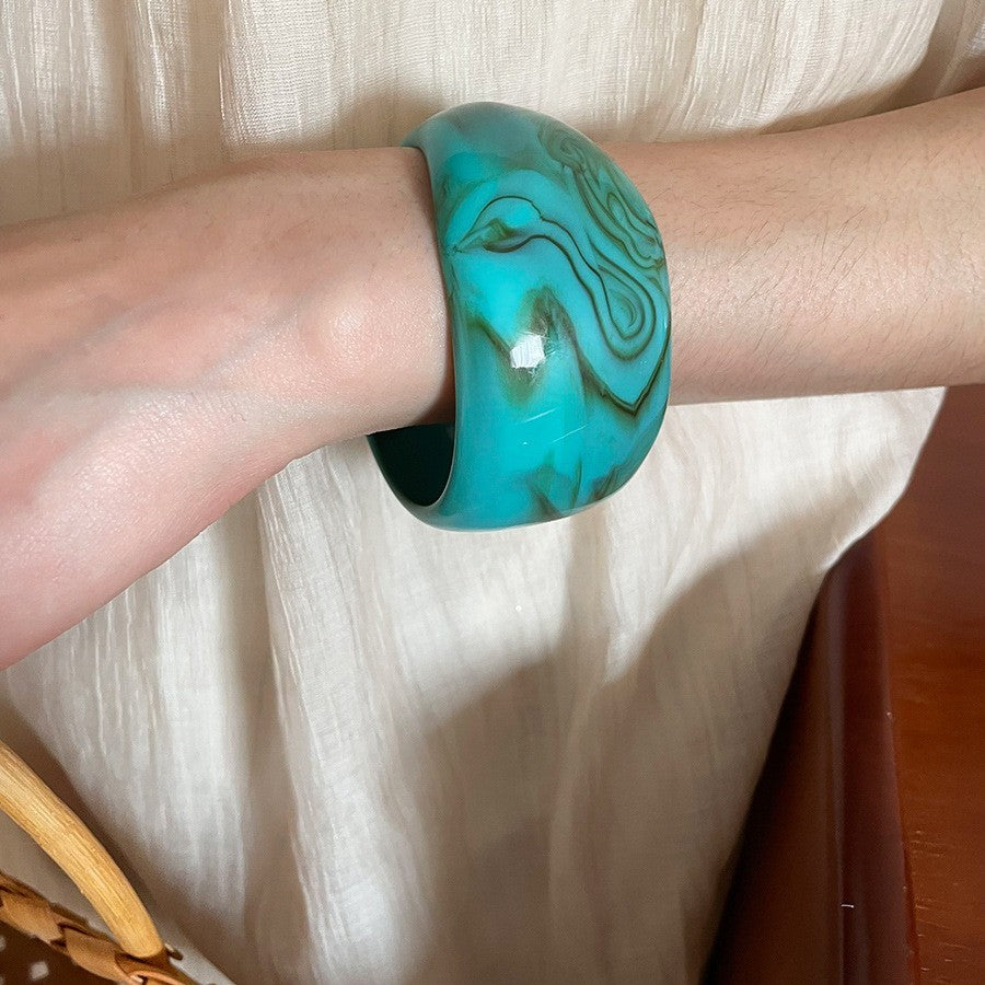 2pcs Chunky Acrylic Bangle Bracelet Set Marble Resin Wide Cuff Statement Jewelry