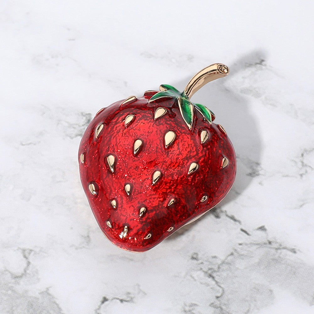 2PCs Shiny Red Strawberry Magnetic Brooch Set Enamel Fruit Pin Clip Jewelry Gift