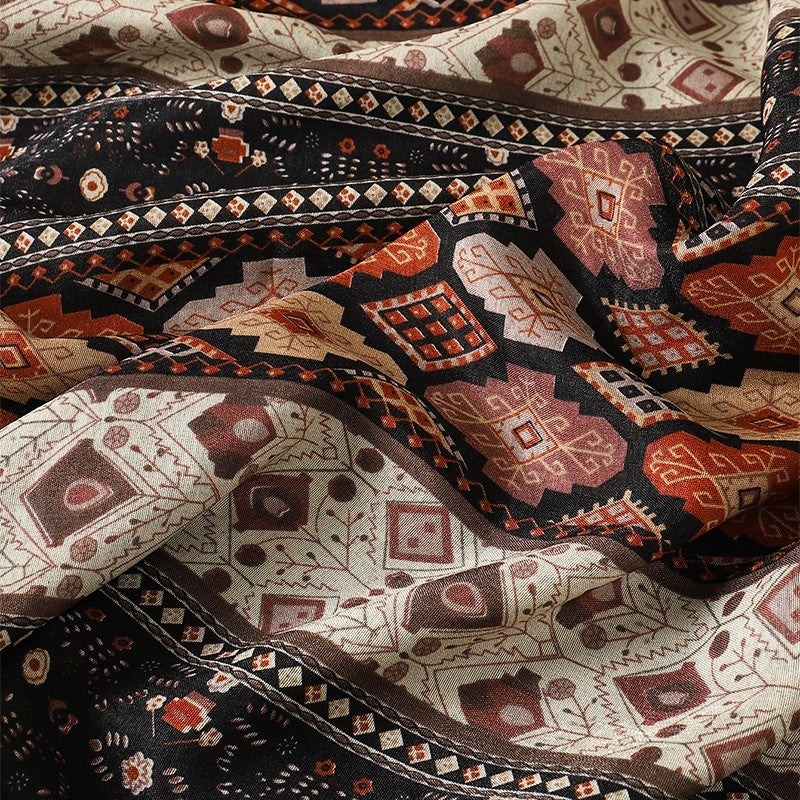 2PCS Women's Oversized Geometric Tassel Shawl Scarf Black & Green/Brown 72.8in